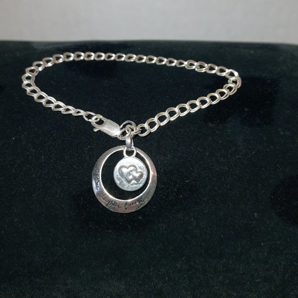 Sterling Mother Daughter Friends Charm Bracelet .925 LA 6.5g Double Chain